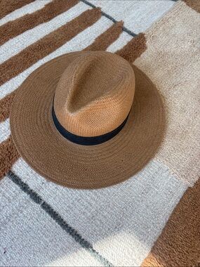 Janessa Leone Brown Straw Fedora with Black Band